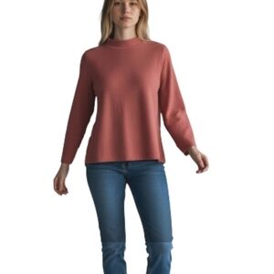 Madewell Texture & Thread Button-Back Mockneck Top In Autum Berry Size Medium